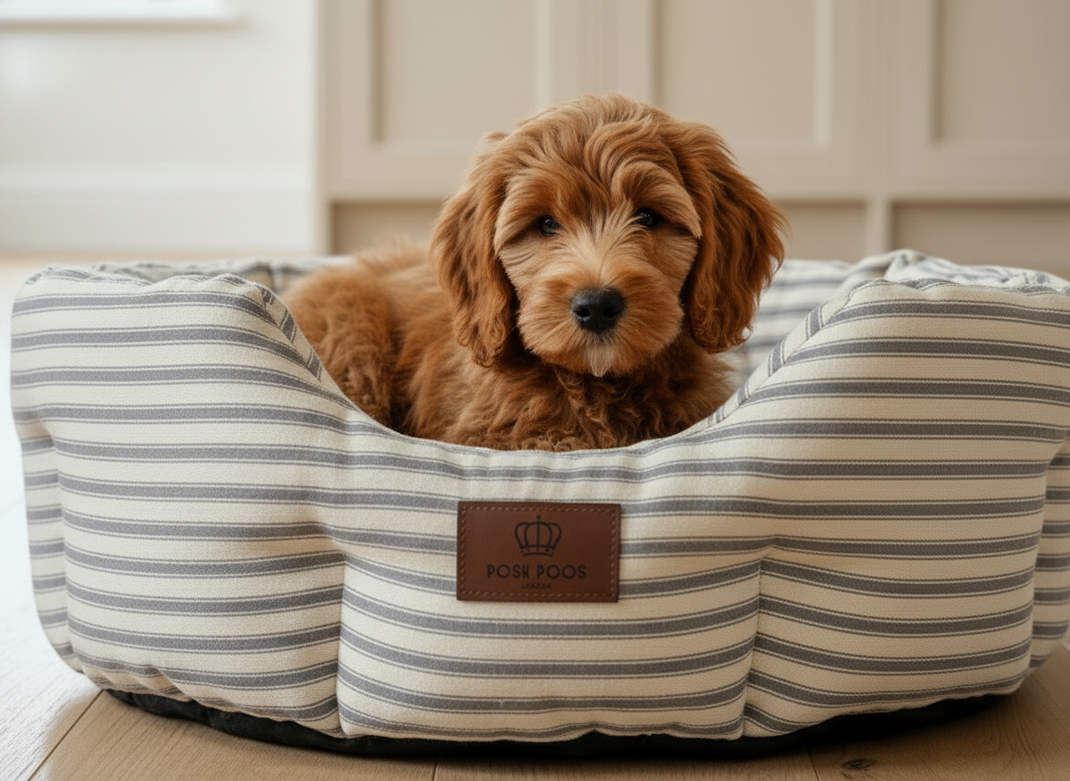 Posh Poos Heritage Stripe Dog Bed - Grey