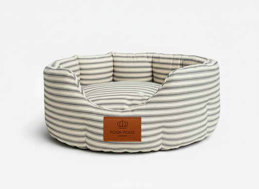 Posh Poos Heritage Stripe Dog Bed - Grey