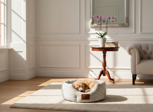 Posh Poos Heritage Stripe Dog Bed - Grey