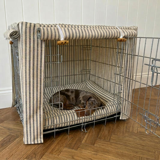 Luxury Heritage Stripe Dog Crate Cover -Grey