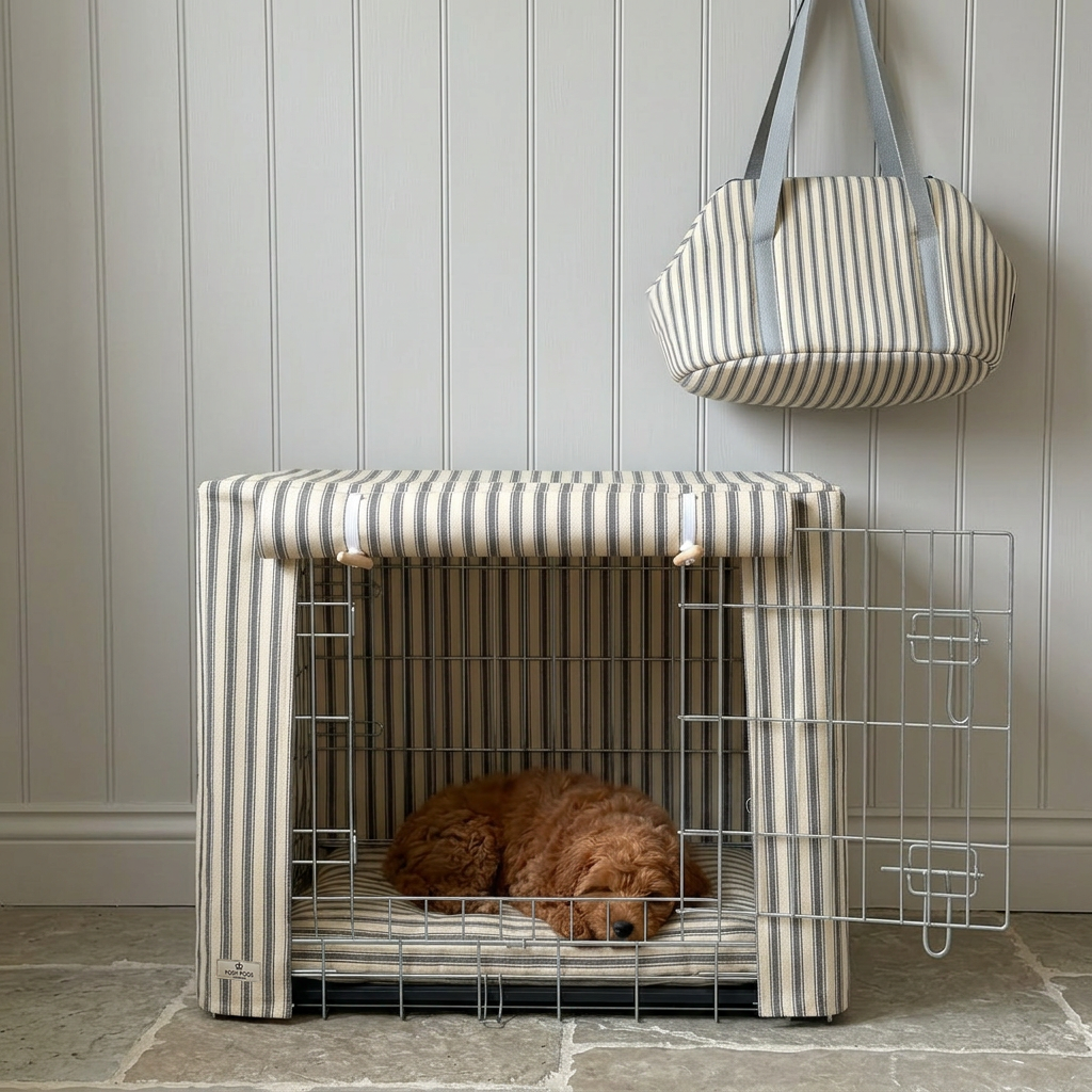 Classic Heritage Stripe Dog Crate Cover -Grey