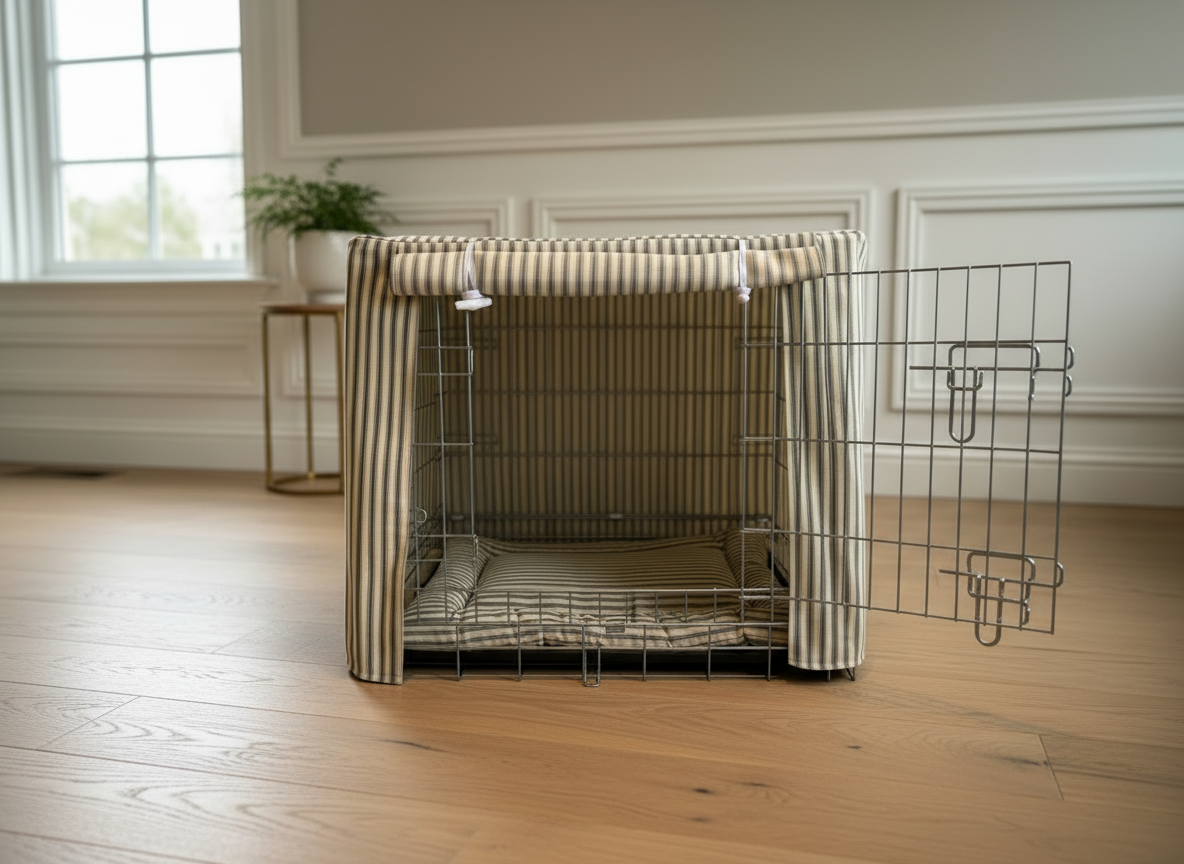 Luxury Heritage Stripe Dog Crate Cover -Grey