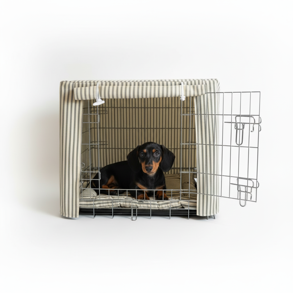 Luxury Heritage Stripe Dog Crate Cover -Grey