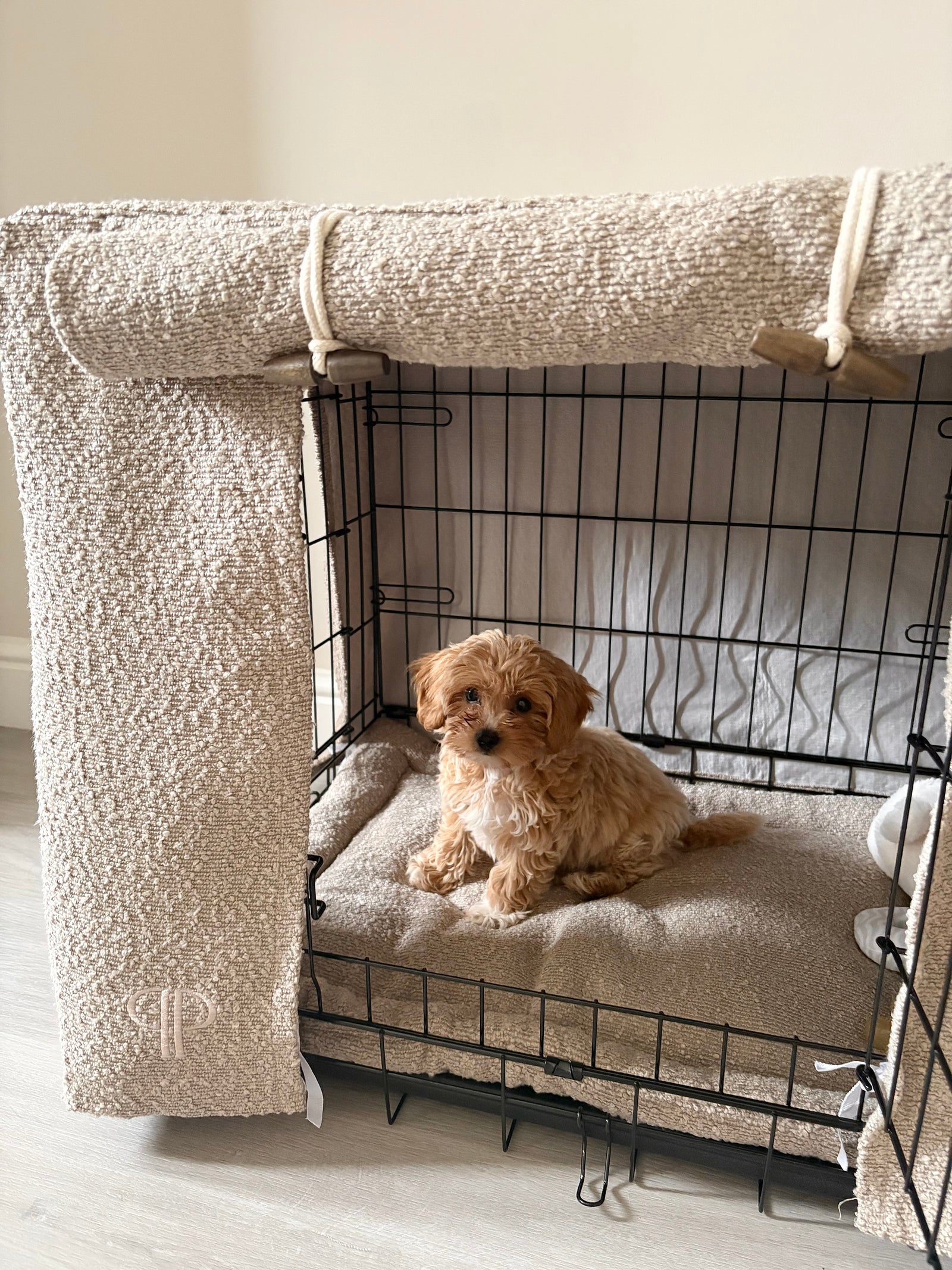 Complete Puppy 4 Piece Crate Set - Luxury Boucle - Stone (Save up to £46)