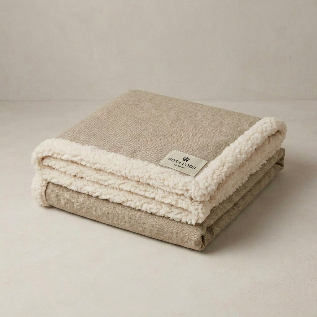 Dog Blanket – Oatmeal Linen Weave with Sherpa | 70 × 100cm