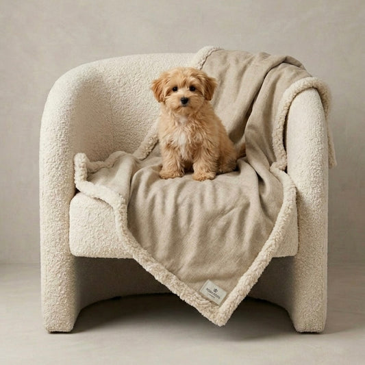 Dog Blanket – Oatmeal Linen Weave with Sherpa | 70 × 100cm
