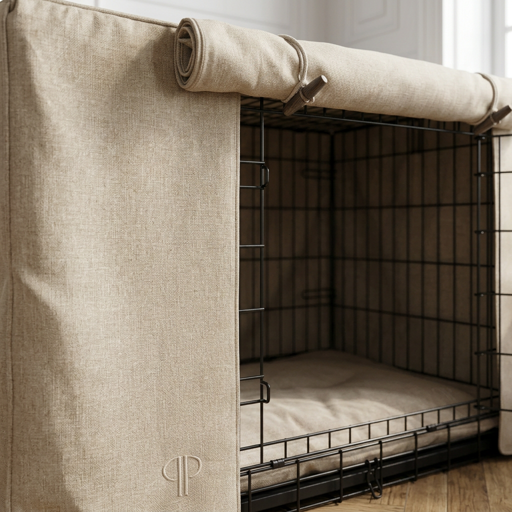 Linen Dog Crate Cover - Oatmeal