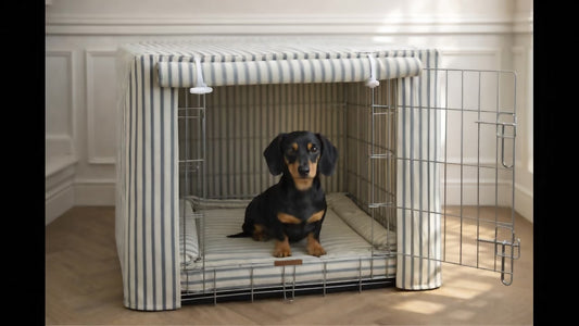 Luxury Heritage Stripe Dog Crate Cover -Grey