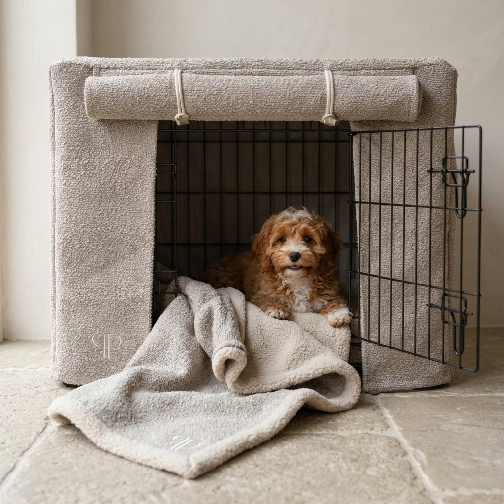 Complete Puppy Crate Set - Luxury Boucle - Stone (Save up to £46)