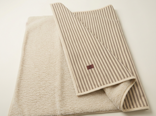 fold striped ticking stripe and sherpa posh poos blanket 