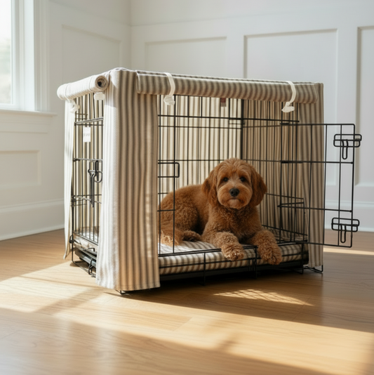 Luxury Heritage Stripe Dog Crate Cover - Taupe