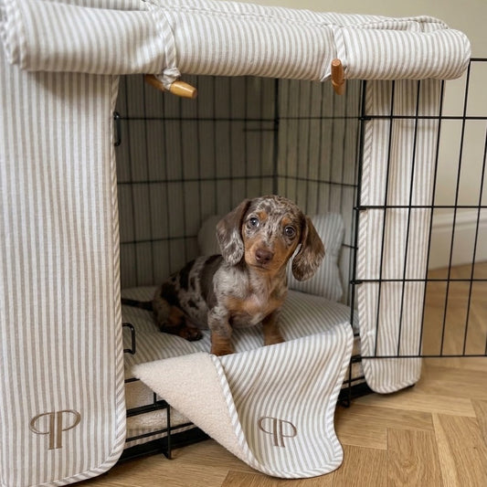 Classic Heritage Stripe Dog Crate Cover - Taupe