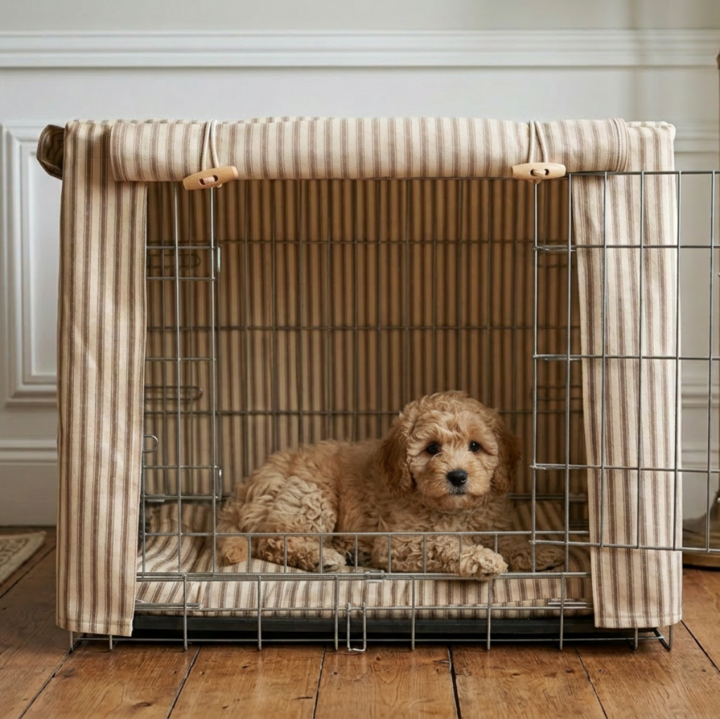 Luxury Heritage Stripe Dog Crate Cover - Taupe