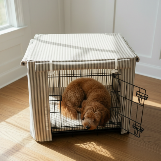 Luxury Heritage Stripe Dog Crate Cover - Taupe