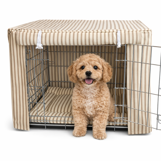 Luxury Heritage Stripe Dog Crate Cover - Taupe