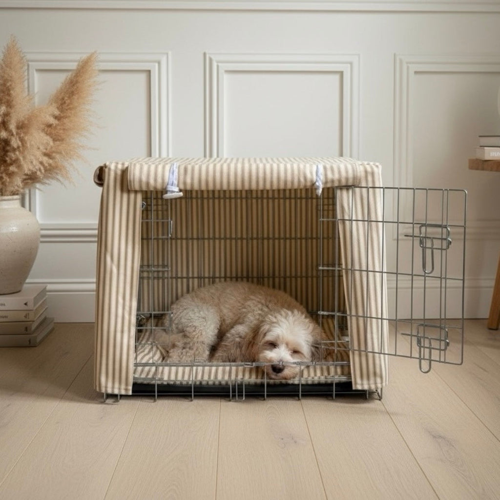 Luxury Heritage Stripe Dog Crate Cover - Taupe