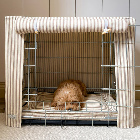 Classic Heritage Stripe Dog Crate Cover - Taupe