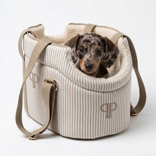 Heritage Stripe Luxury Dog Carrier Bag - Taupe