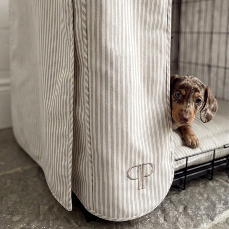 Classic Heritage Stripe Dog Crate Cover - Taupe