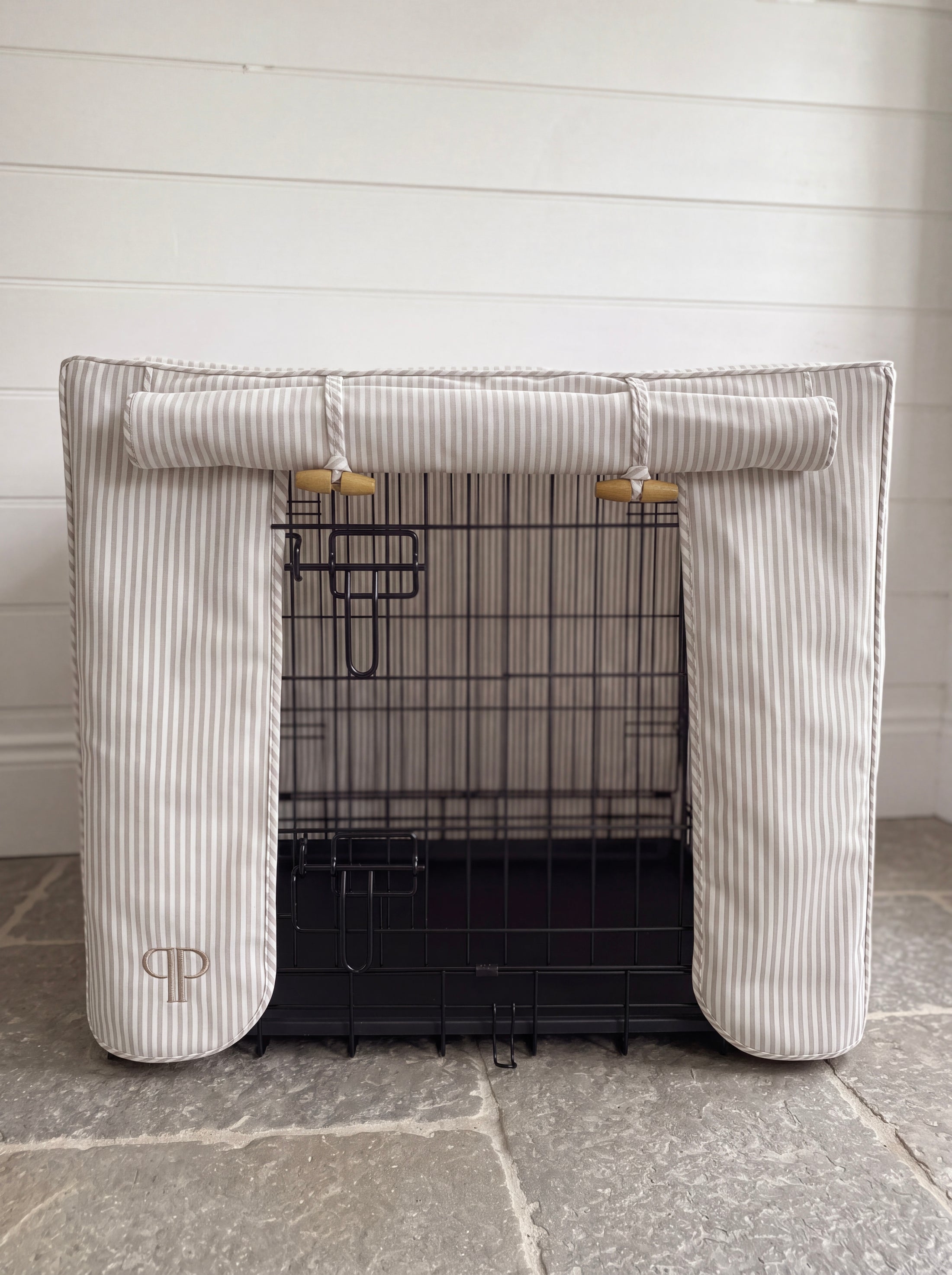 Classic Heritage Stripe Dog Crate Cover - Taupe