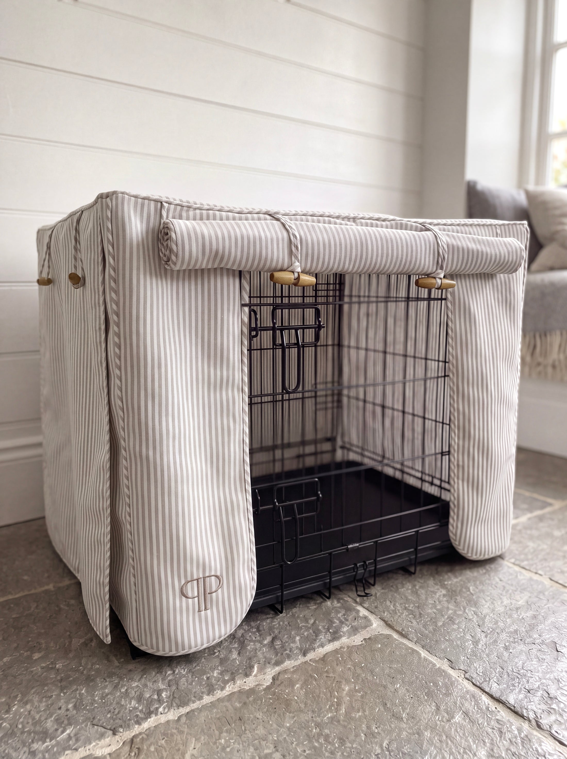 Classic Heritage Stripe Dog Crate Cover - Taupe