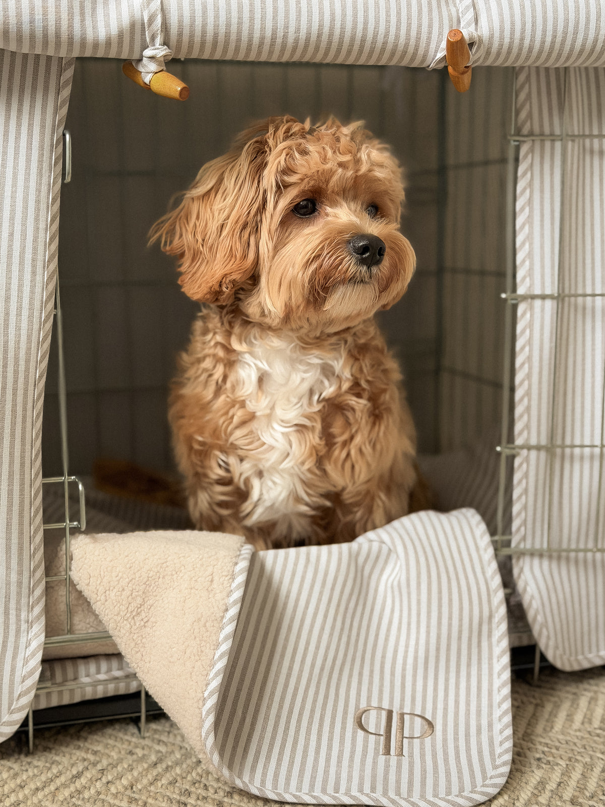 Classic Heritage Stripe Dog Crate Cover - Taupe