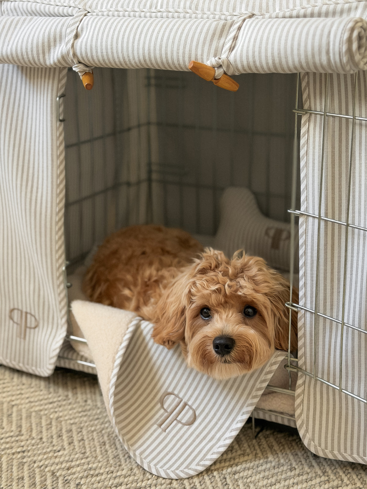 Complete Puppy 4 Piece Crate Set - Taupe Heritage Stripe (save up to £40)