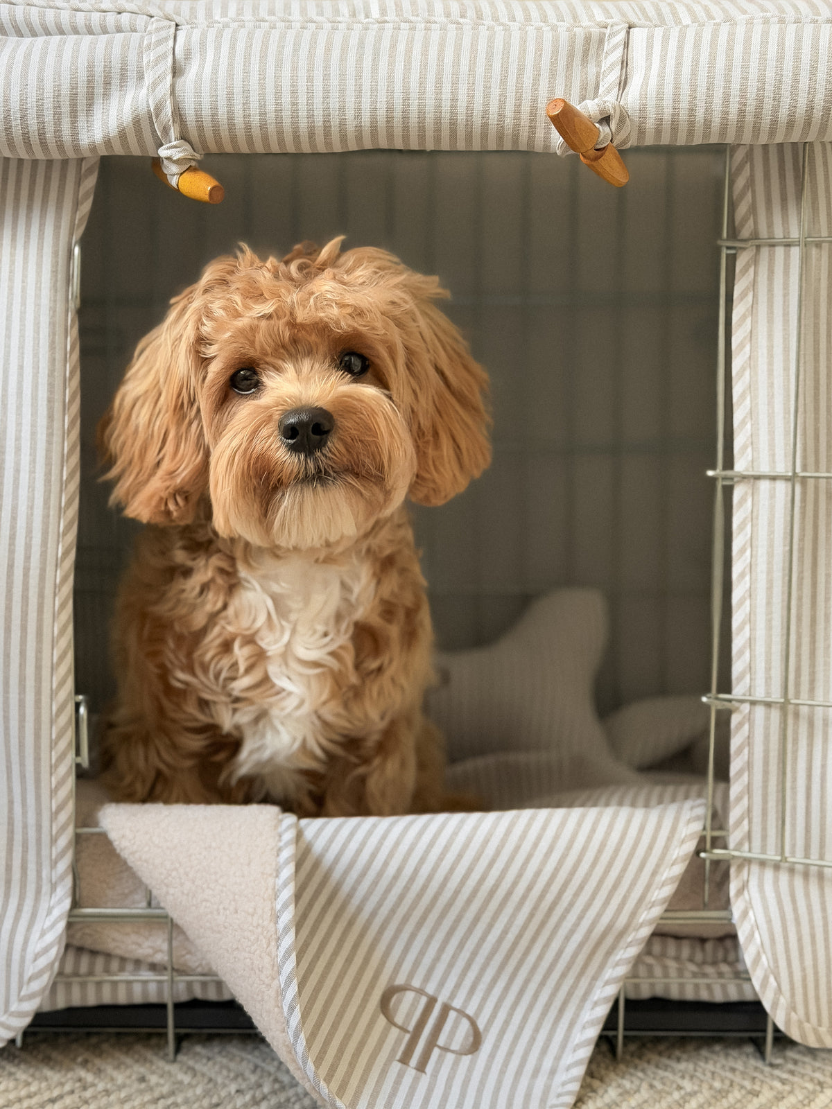 Classic Heritage Stripe Dog Crate Cover - Taupe