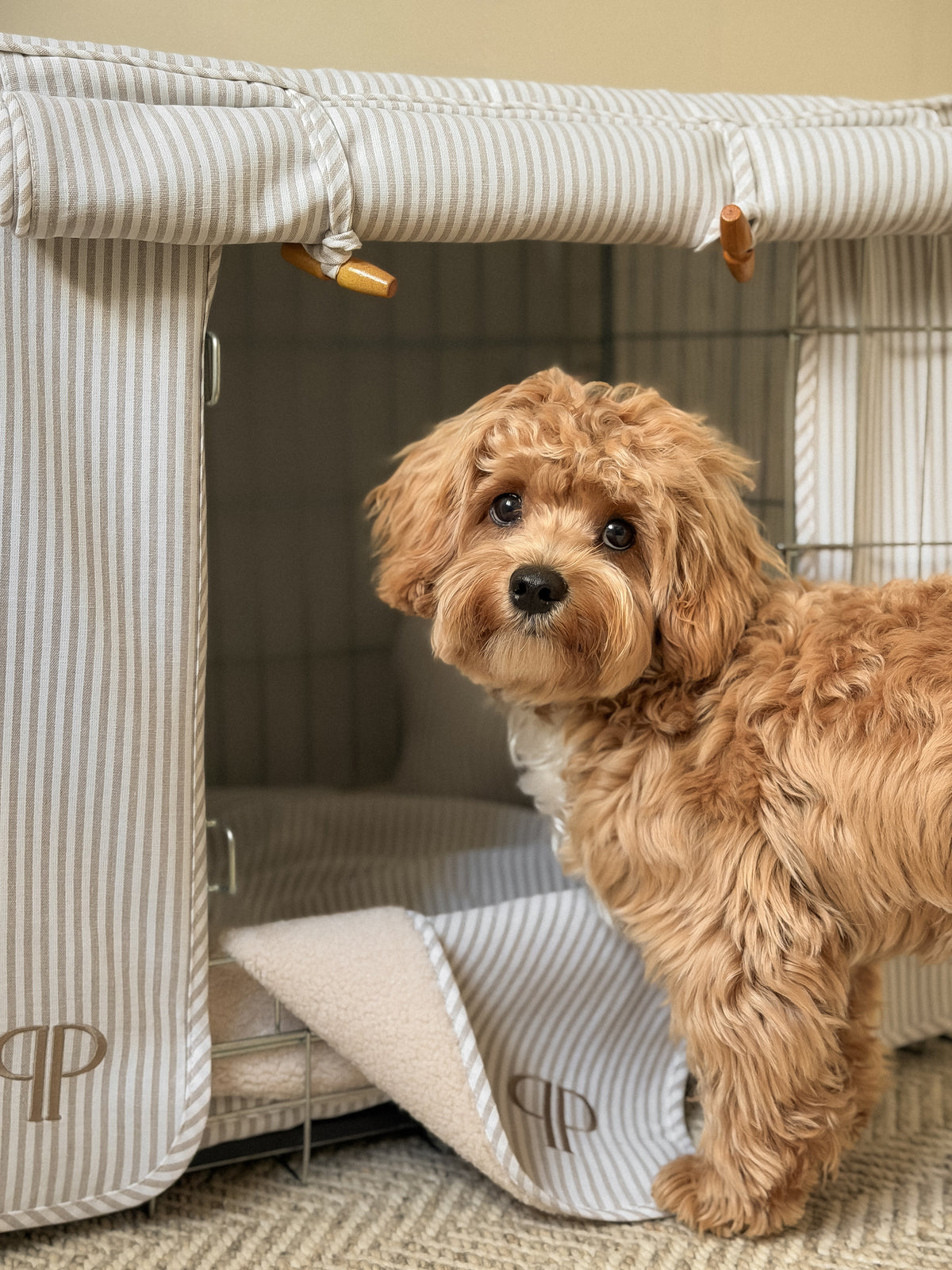 Classic Heritage Stripe Dog Crate Cover - Taupe